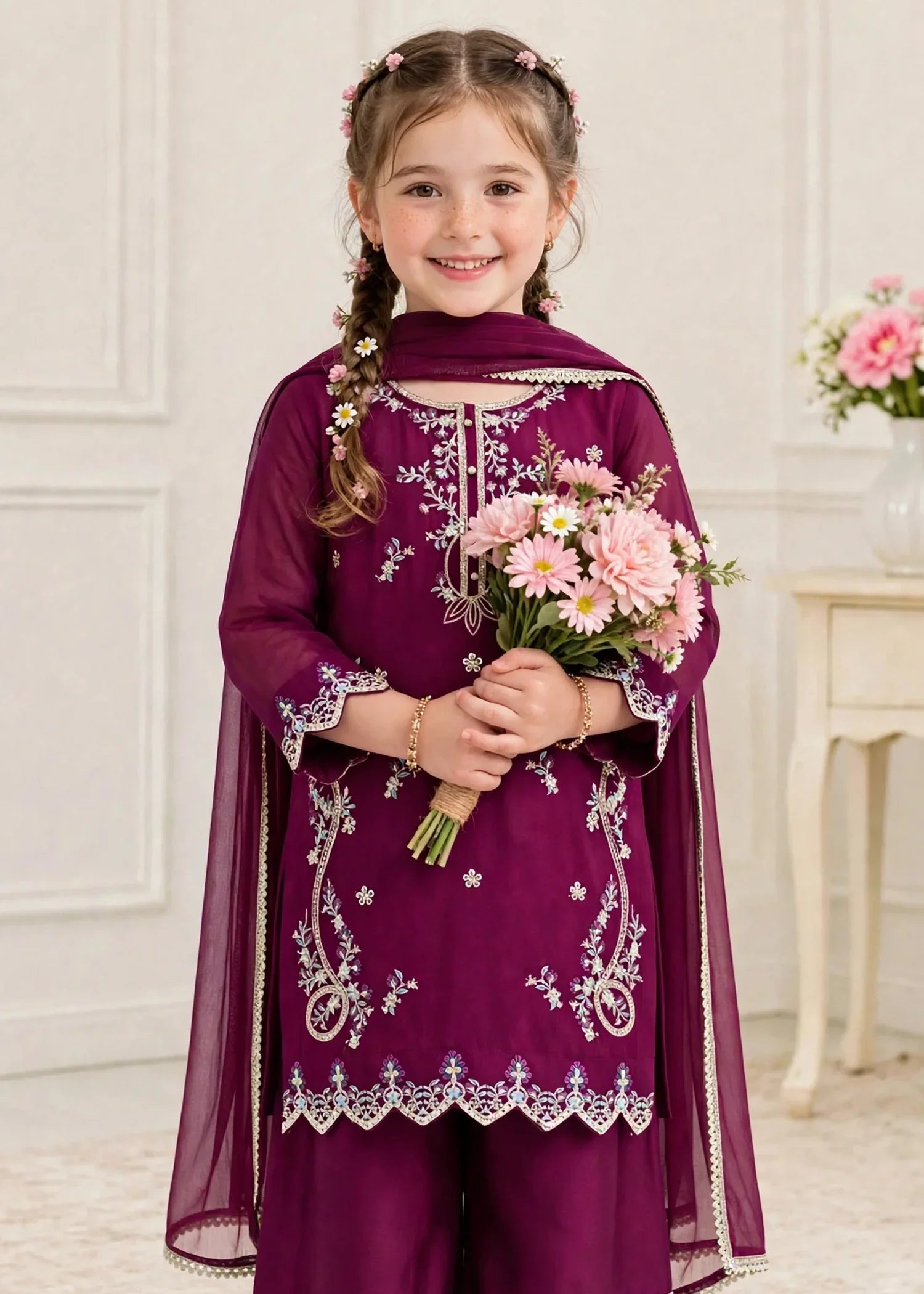 3 Piece Purple Chiffon Embroidered Outfit
