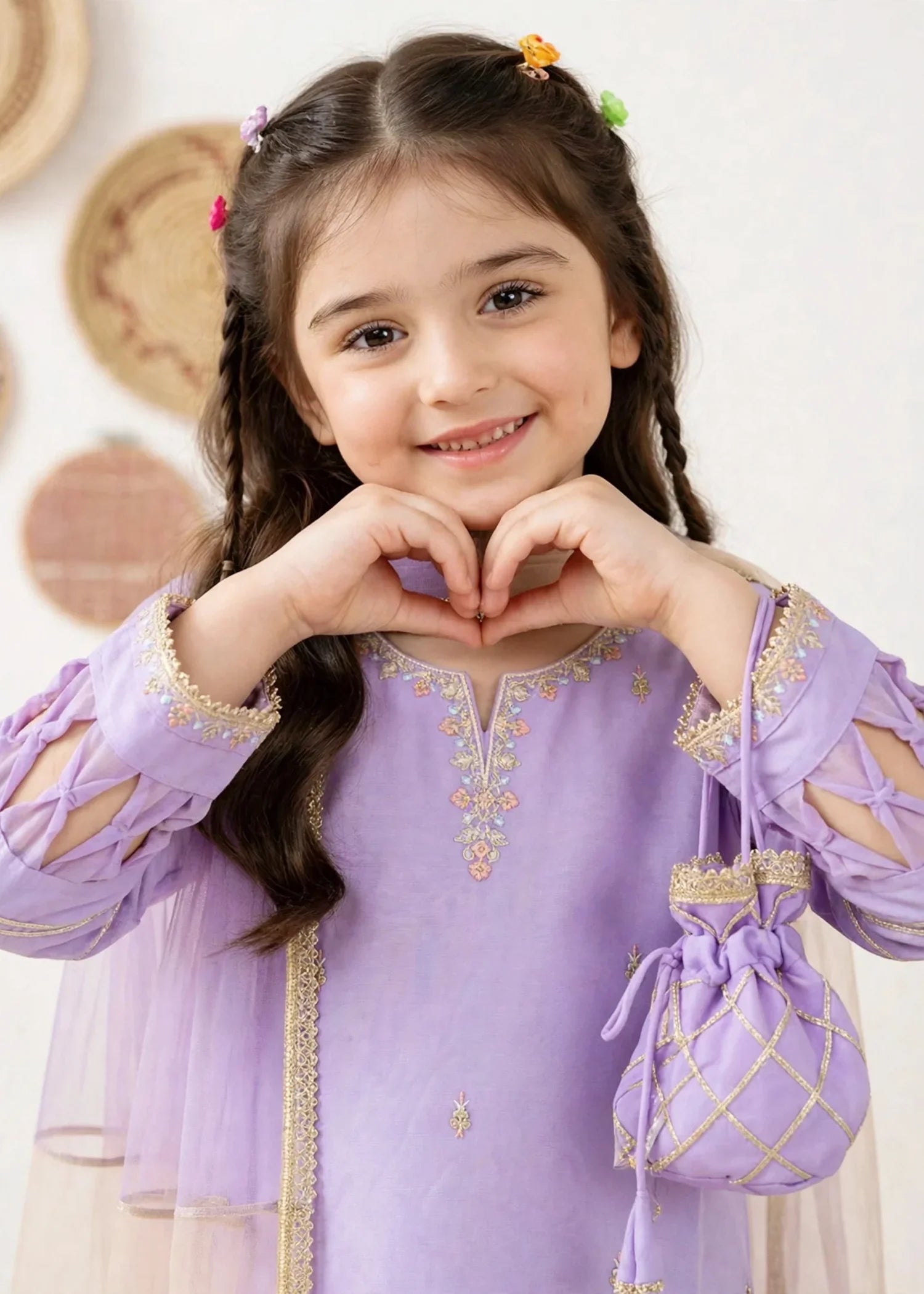 3 Piece Purple Chiffon Embroidered Gharara