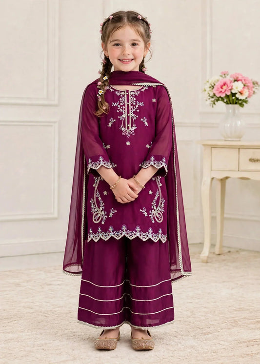 3 Piece Purple Chiffon Embroidered Outfit