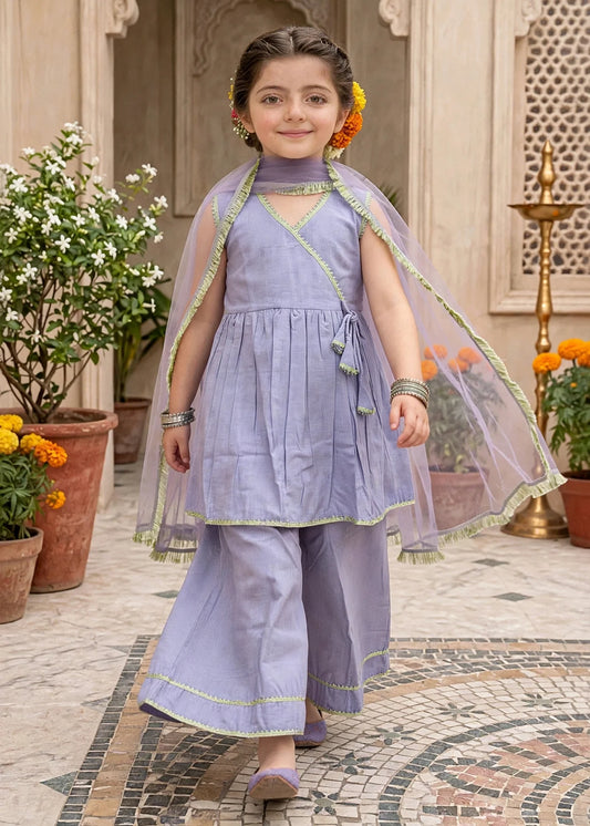 Girls 3 Piece Purple Cotton Festive Dress