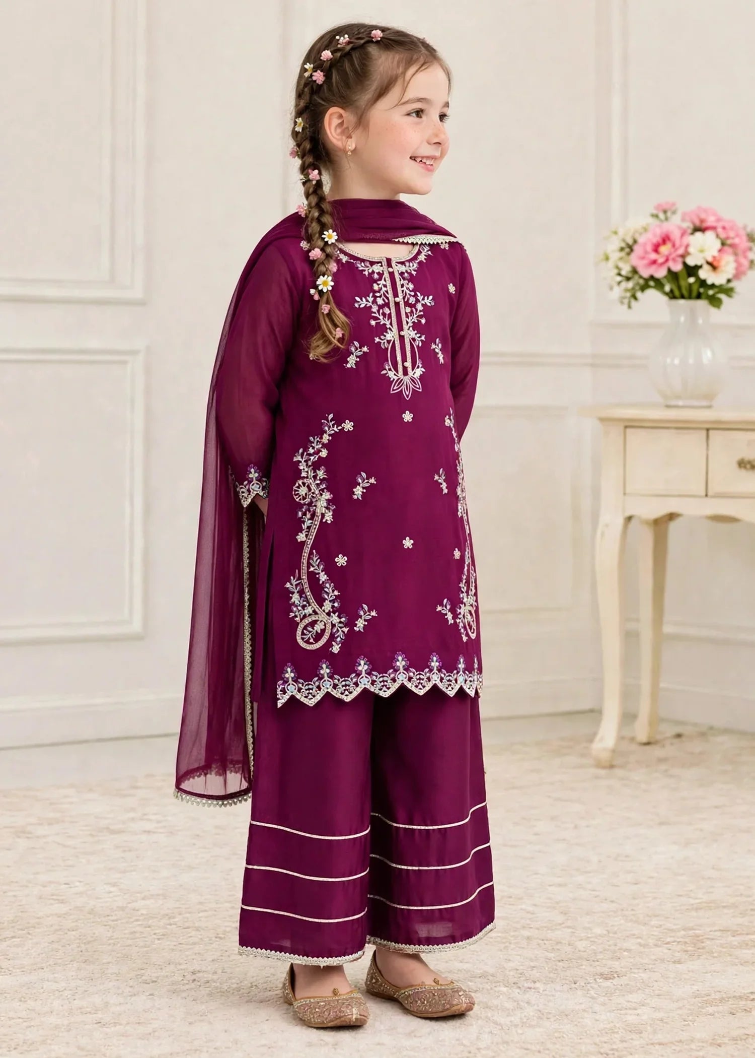 3 Piece Purple Chiffon Embroidered Outfit