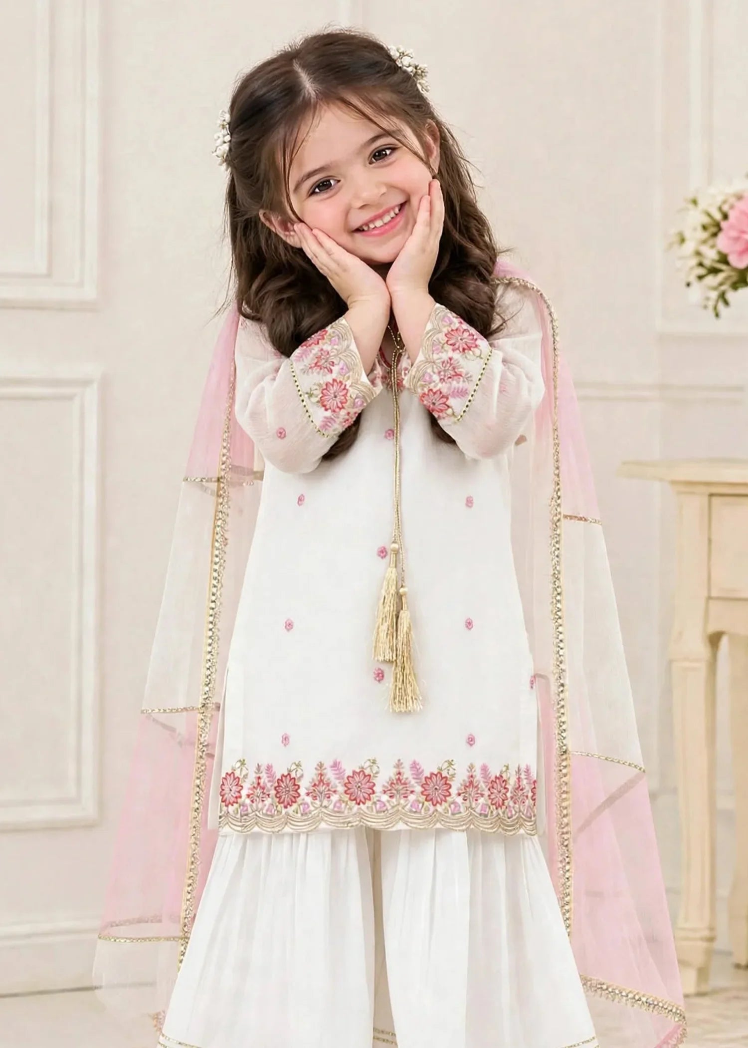 3 Piece White Chiffon Embroidered Outfit