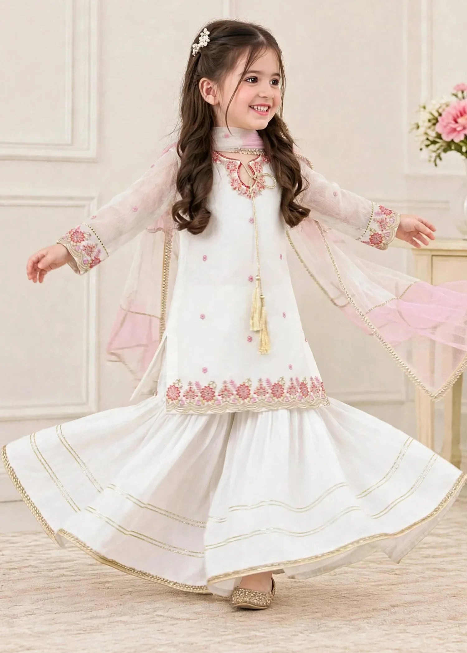 3 Piece White Chiffon Embroidered Outfit