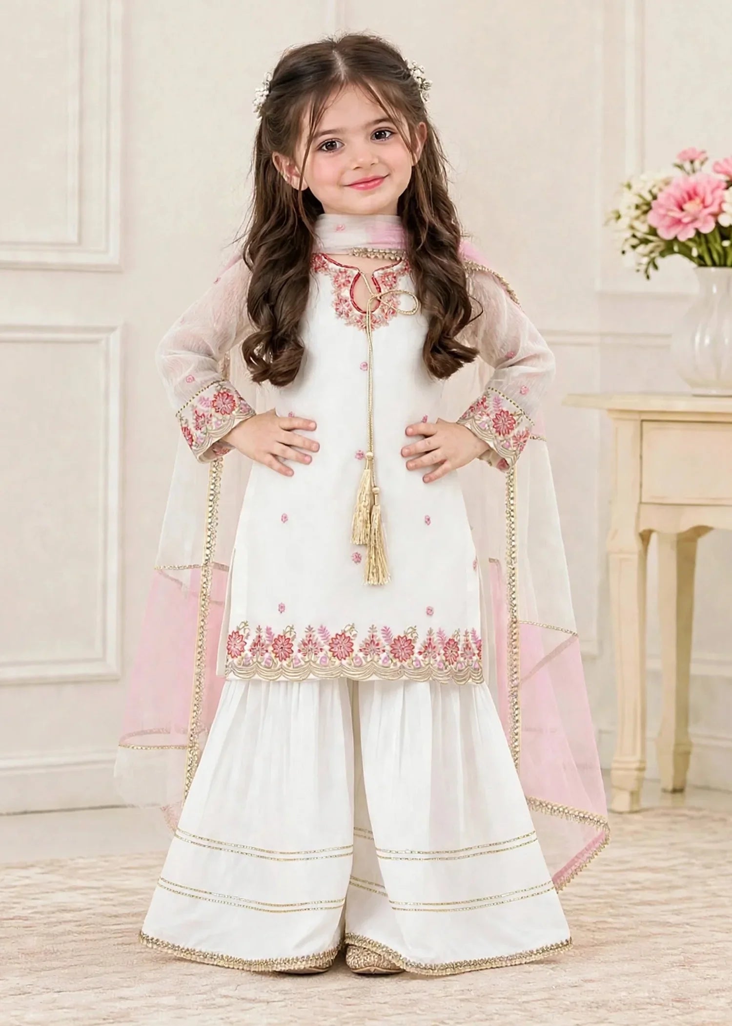 3 Piece White Chiffon Embroidered Outfit