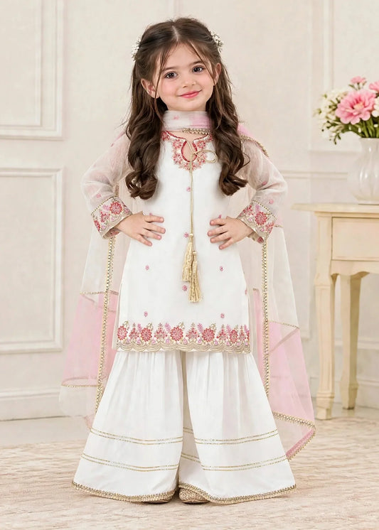 3 Piece White Chiffon Embroidered Outfit
