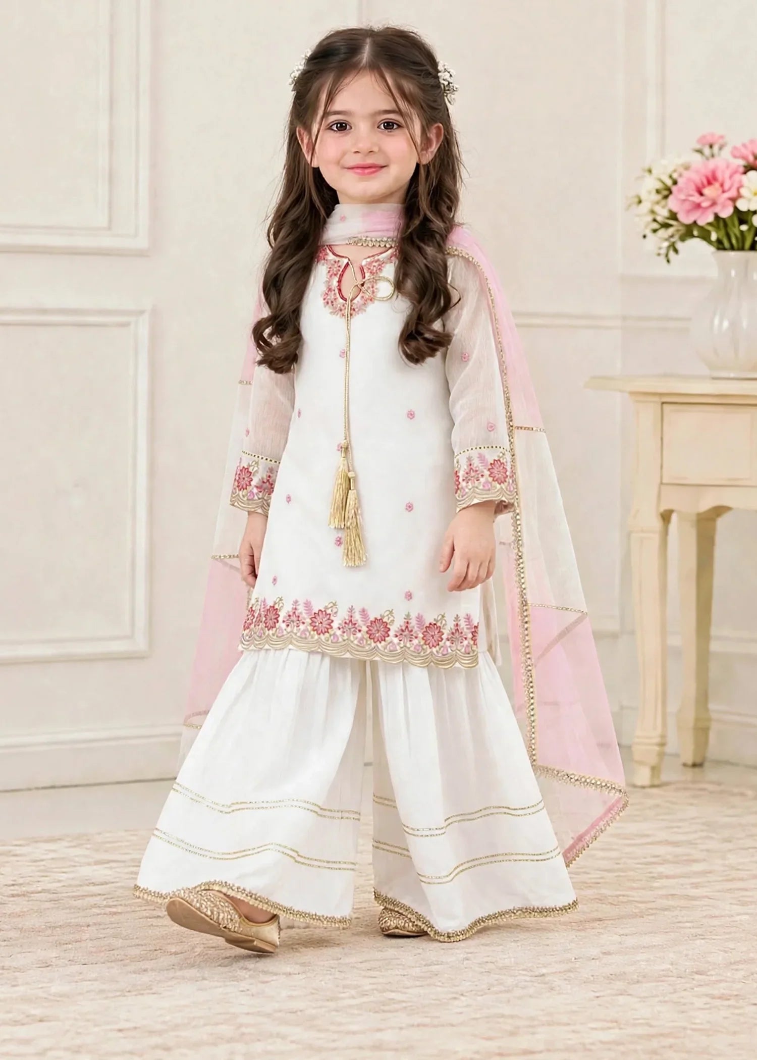 3 Piece White Chiffon Embroidered Outfit