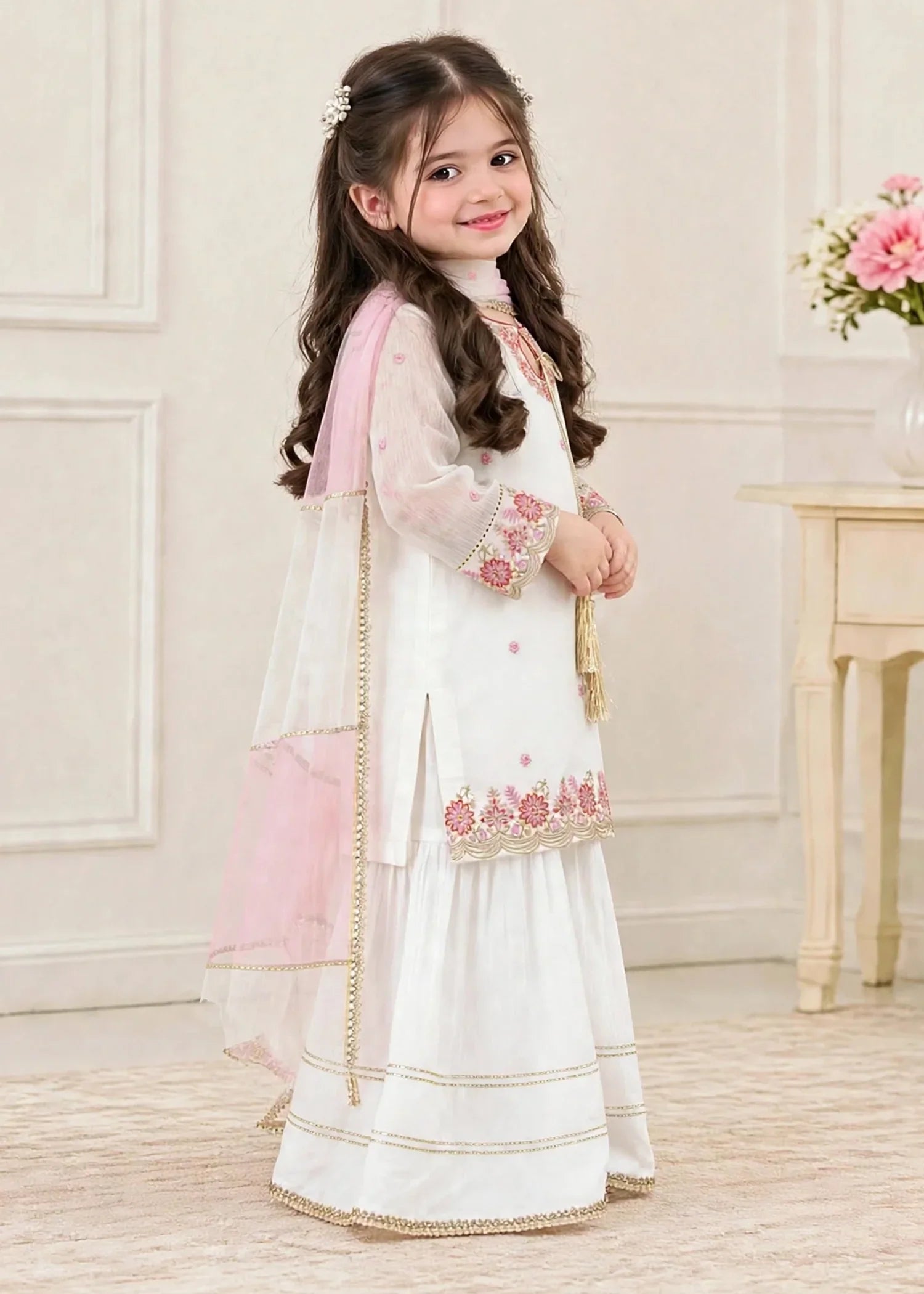 3 Piece White Chiffon Embroidered Outfit