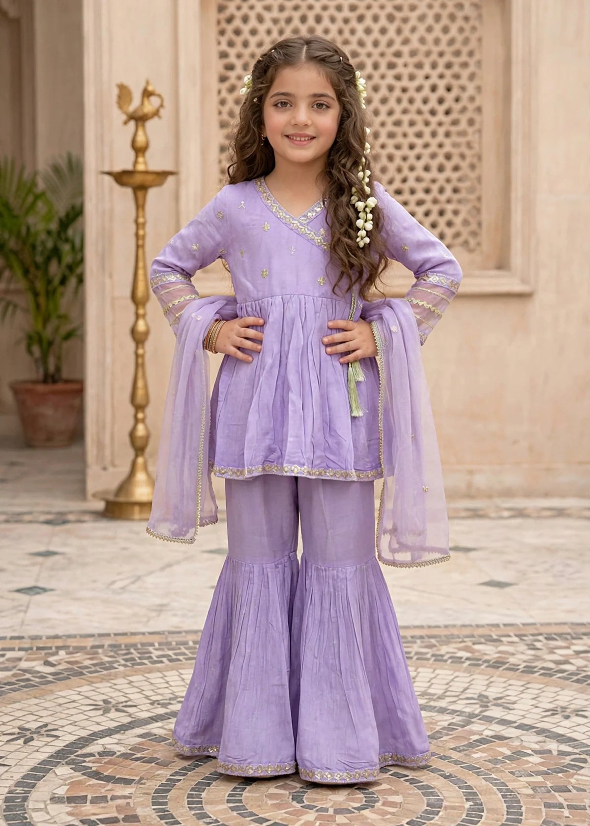 Girls 3 Piece Cotton Silk Embroidered Dress