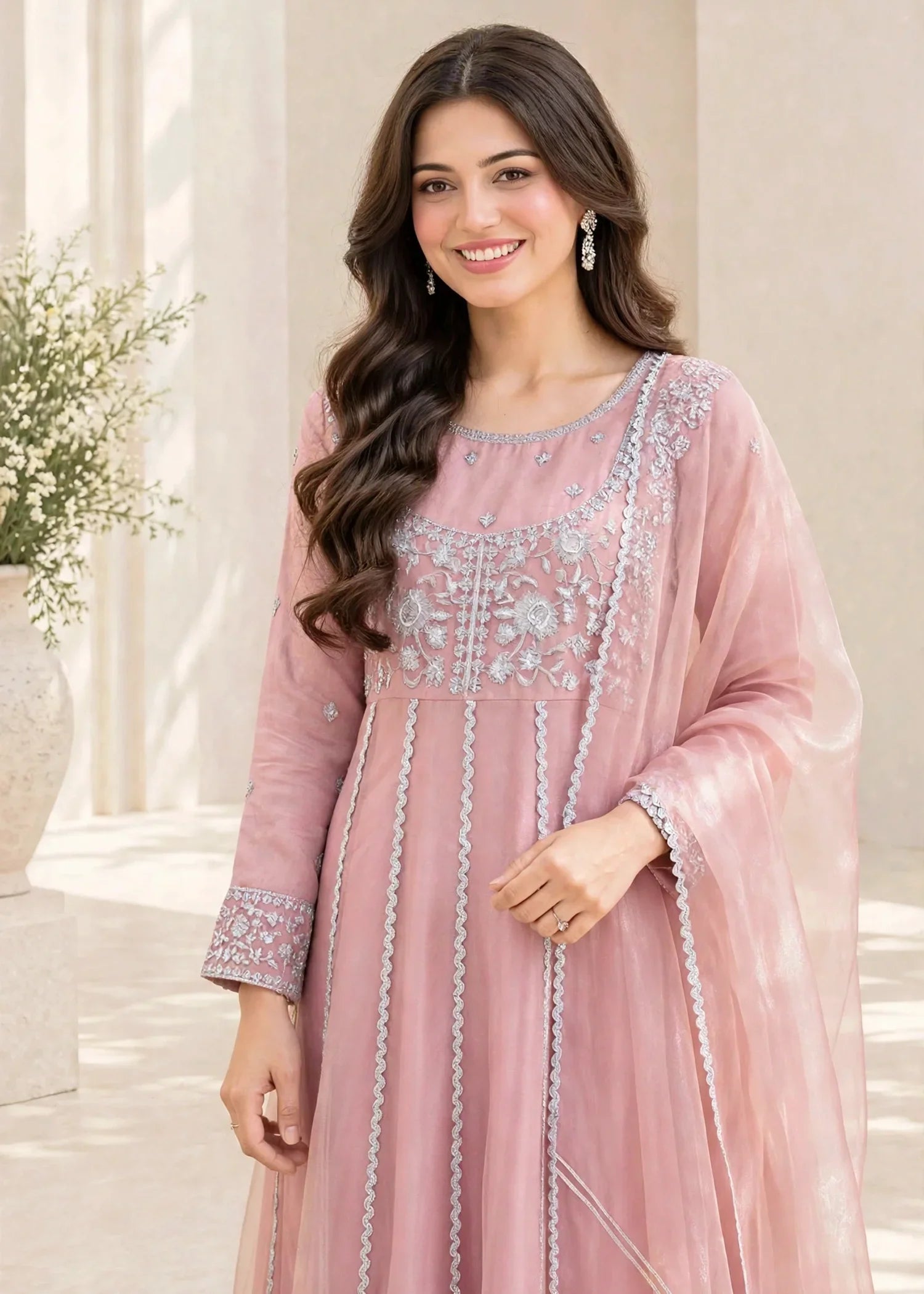 Women 3 Piece Pink Tissue Outfit