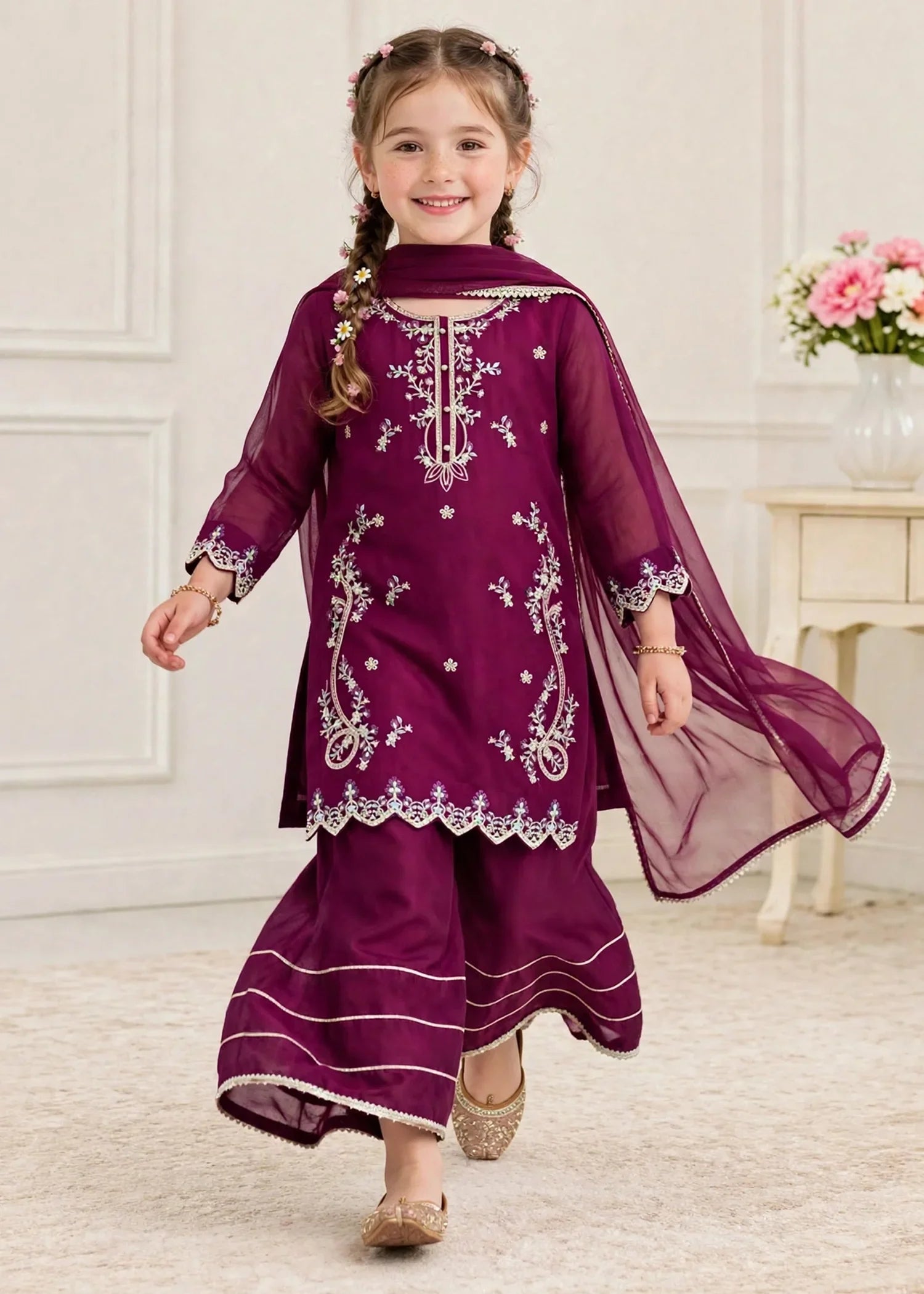3 Piece Purple Chiffon Embroidered Outfit