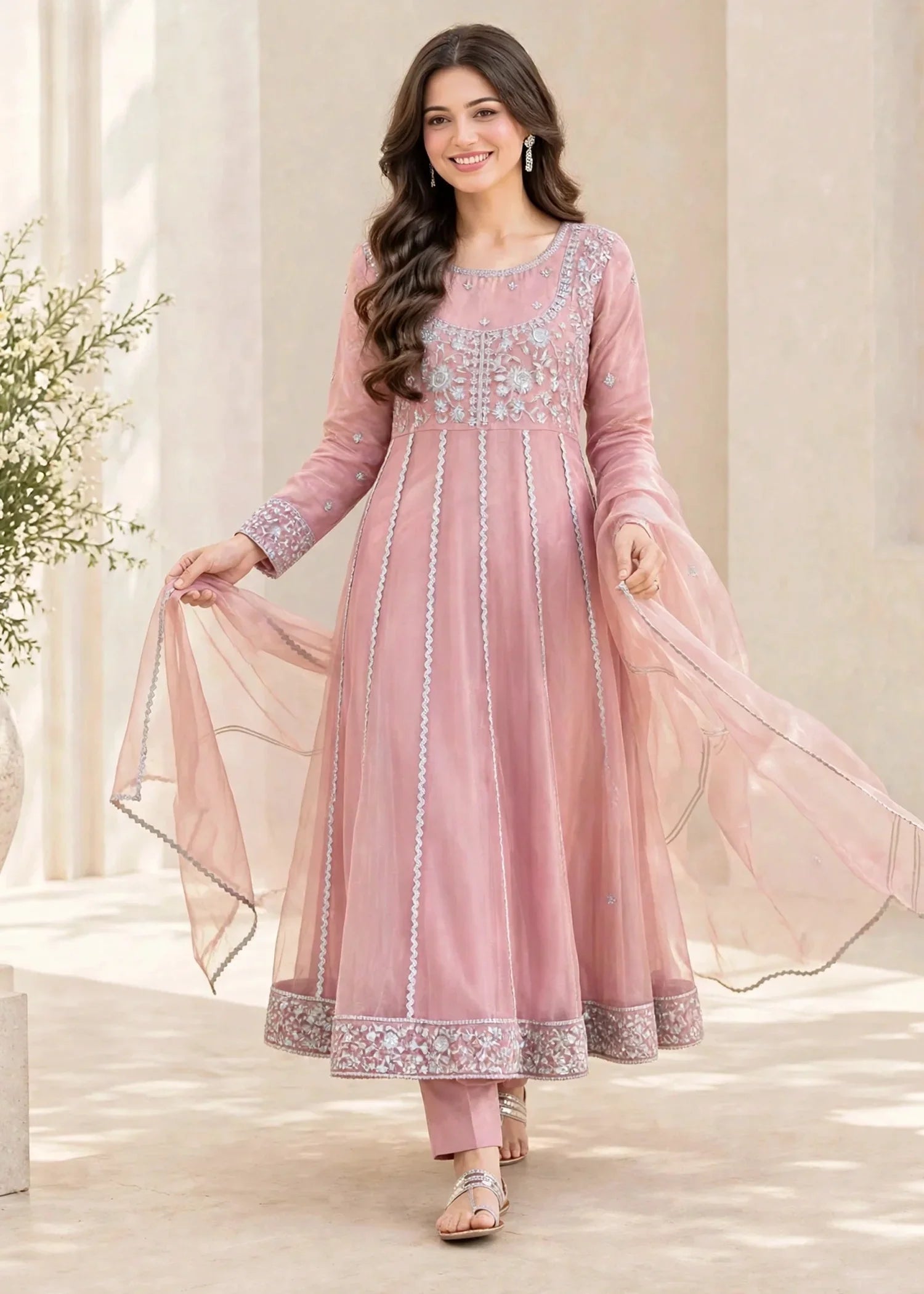 Women 3 Piece Pink Tissue Outfit