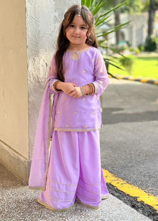 Lavender 3 Piece Embroidered Chiffon Suit
