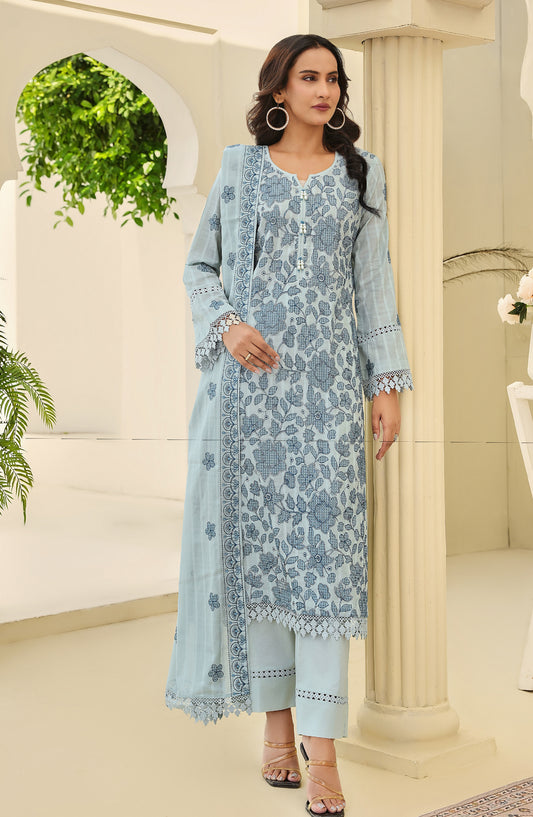 Arzoo by Al Karim Embroidered Lawn Unstitched 3 Piece Suit - Design-09 - AK26ARZ - Blue - Summer Collection