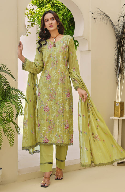 Arzoo by Al Karim Embroidered Lawn Unstitched 3 Piece Suit - Design-07 - AK26ARZ - Green - Summer Collection