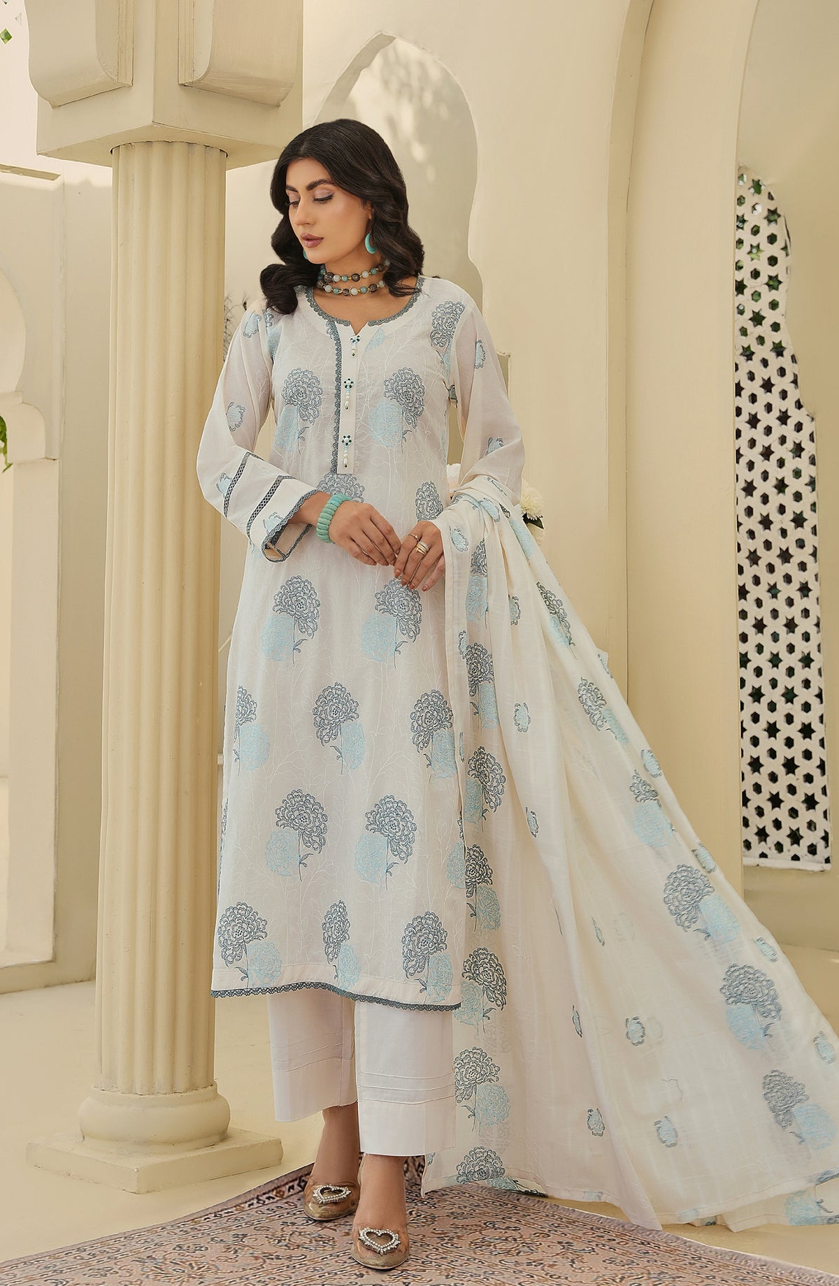 Arzoo by Al Karim Embroidered Lawn Unstitched 3 Piece Suit - Design-04 - AK26ARZ - White - Summer Collection