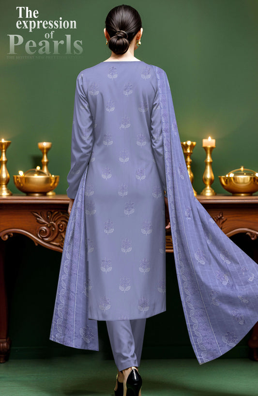 Arzoo by Al Karim Embroidered Lawn Unstitched 3 Piece Suit - D-10 - AK26RZO - Blue - Summer Collection