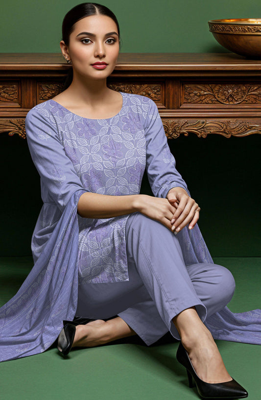 Arzoo by Al Karim Embroidered Lawn Unstitched 3 Piece Suit - D-10 - AK26RZO - Blue - Summer Collection
