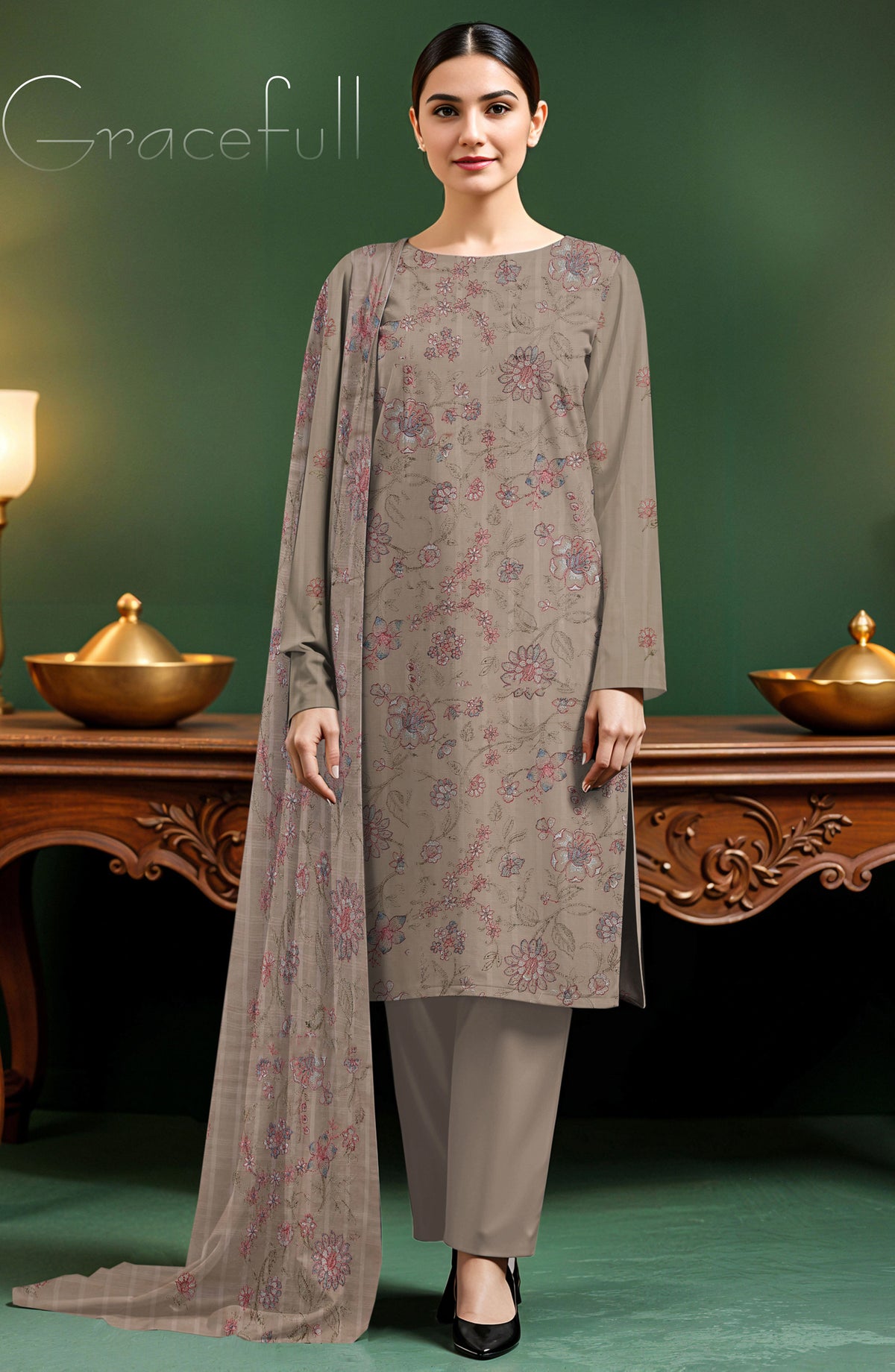 Arzoo by Al Karim Embroidered Lawn Unstitched 3 Piece Suit - D-09 - AK26RZO - Beige - Summer Collection