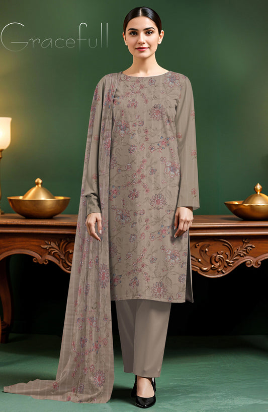 Arzoo by Al Karim Embroidered Lawn Unstitched 3 Piece Suit - D-09 - AK26RZO - Beige - Summer Collection
