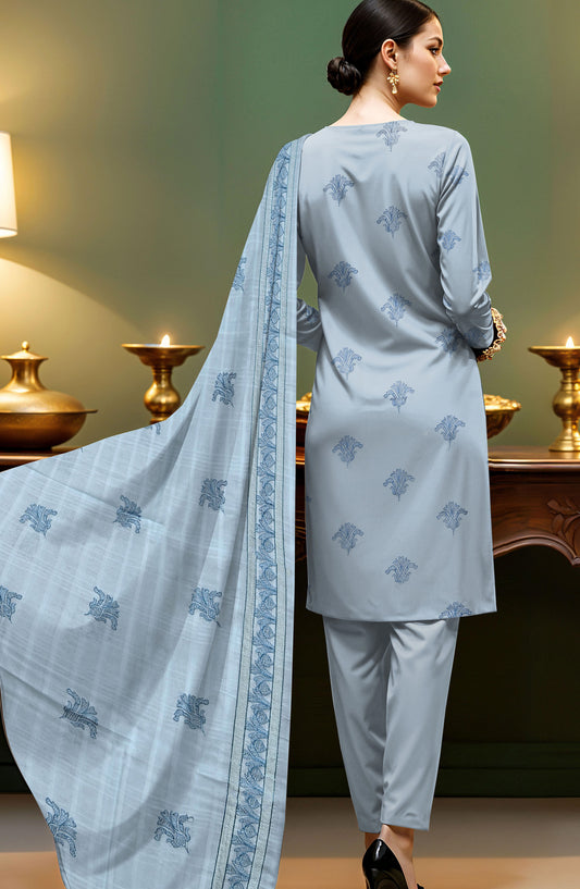 Arzoo by Al Karim Embroidered Lawn Unstitched 3 Piece Suit - D-08 - AK26RZO - Blue - Summer Collection