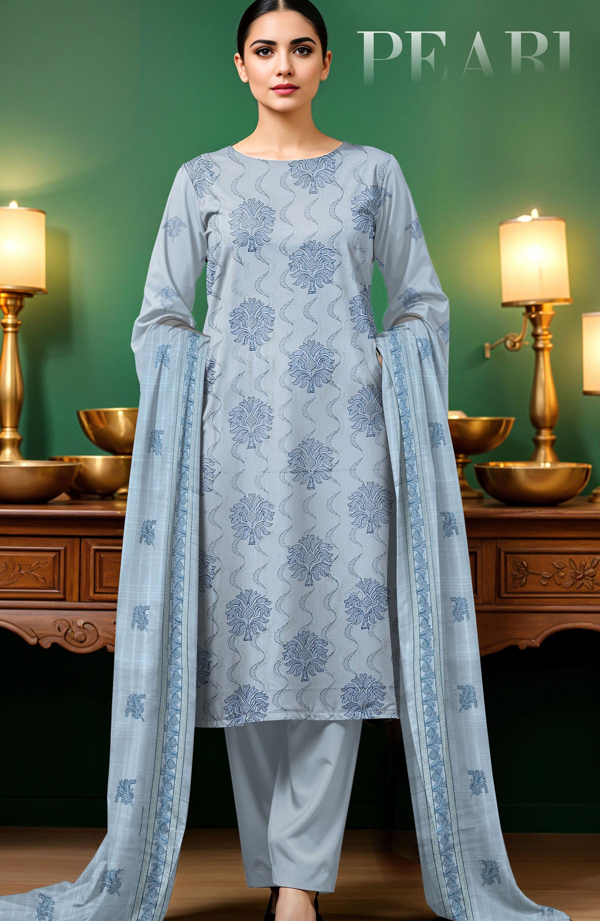 Arzoo by Al Karim Embroidered Lawn Unstitched 3 Piece Suit - D-08 - AK26RZO - Blue - Summer Collection