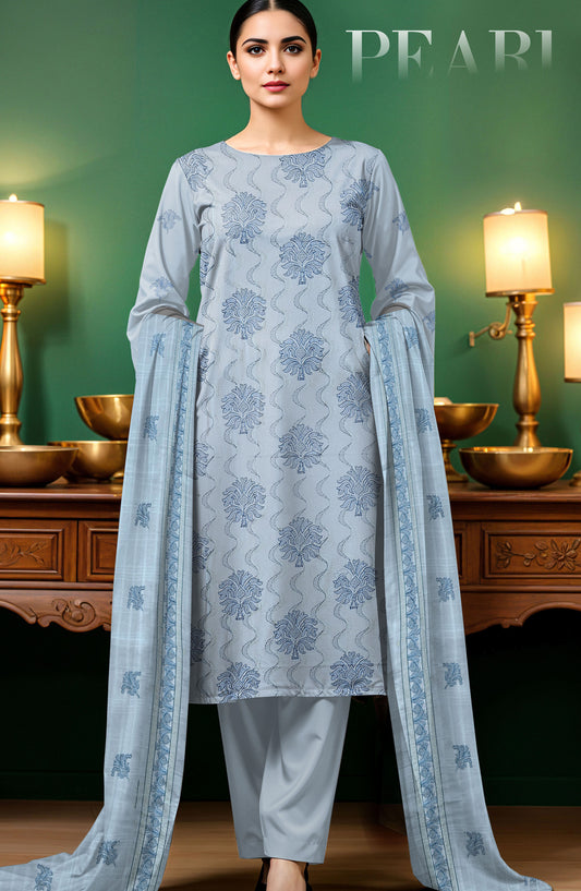 Arzoo by Al Karim Embroidered Lawn Unstitched 3 Piece Suit - D-08 - AK26RZO - Blue - Summer Collection