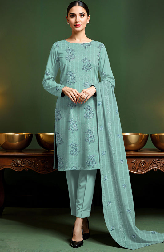 Arzoo by Al Karim Embroidered Lawn Unstitched 3 Piece Suit - D-07 - AK26RZO - Ferozi - Summer Collection