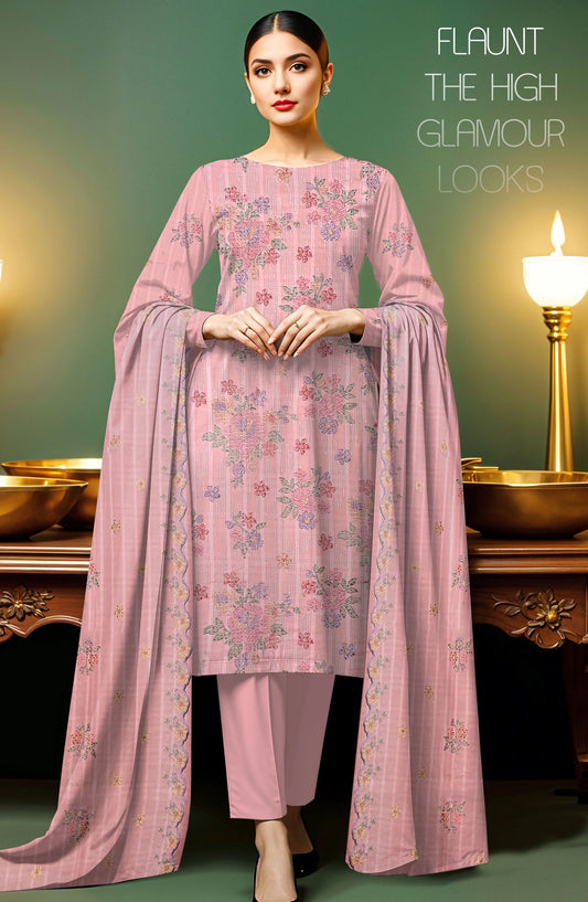 Arzoo by Al Karim Embroidered Lawn Unstitched 3 Piece Suit - D-06 - AK26RZO - Pink - Summer Collection