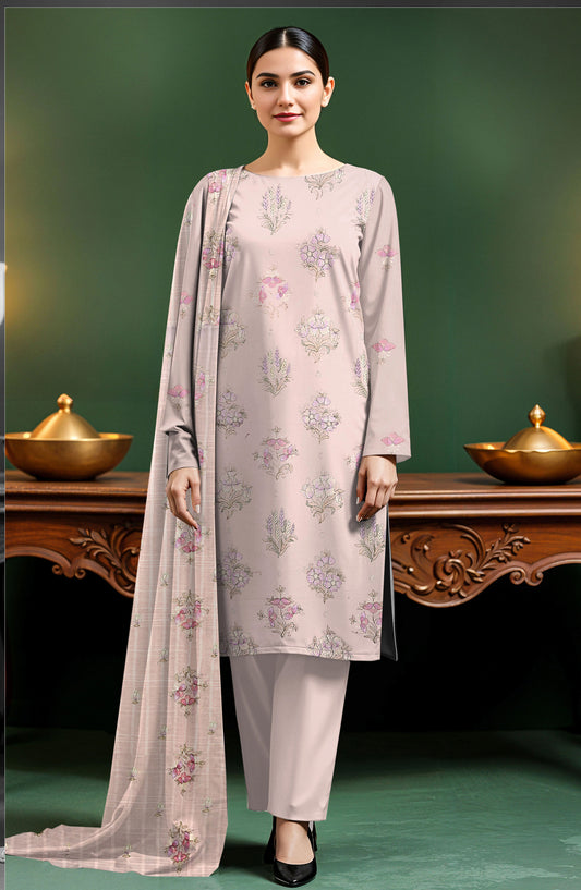 Arzoo by Al Karim Embroidered Lawn Unstitched 3 Piece Suit - D-03 - AK26RZO - Light Purple - Summer Collection