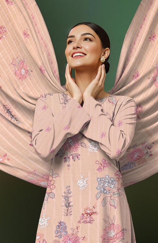 Arzoo by Al Karim Embroidered Lawn Unstitched 3 Piece Suit - D-02 - AK26RZO - Peach - Summer Collection