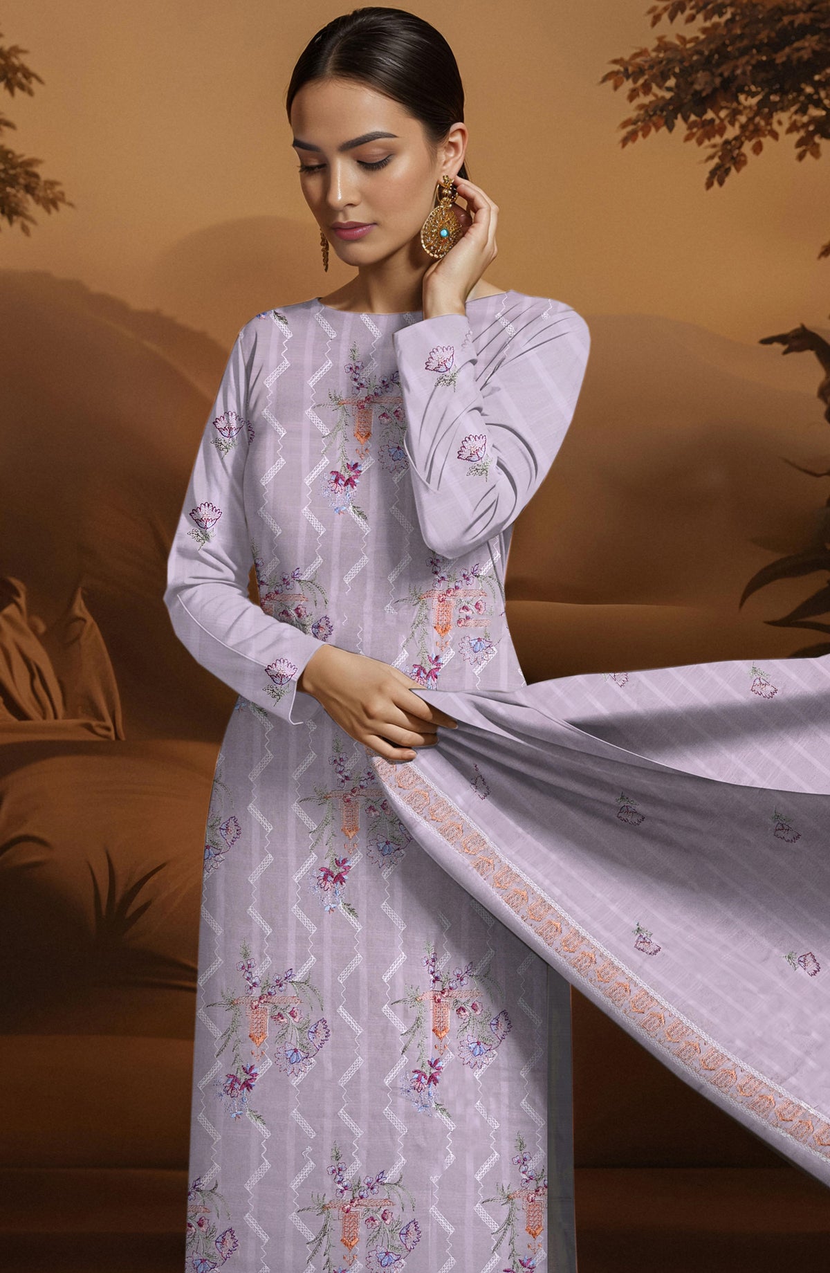 Arzoo by Al Karim Embroidered Lawn Unstitched 3 Piece Suit - D-06 - AK26AZOR - Purple - Summer Collection