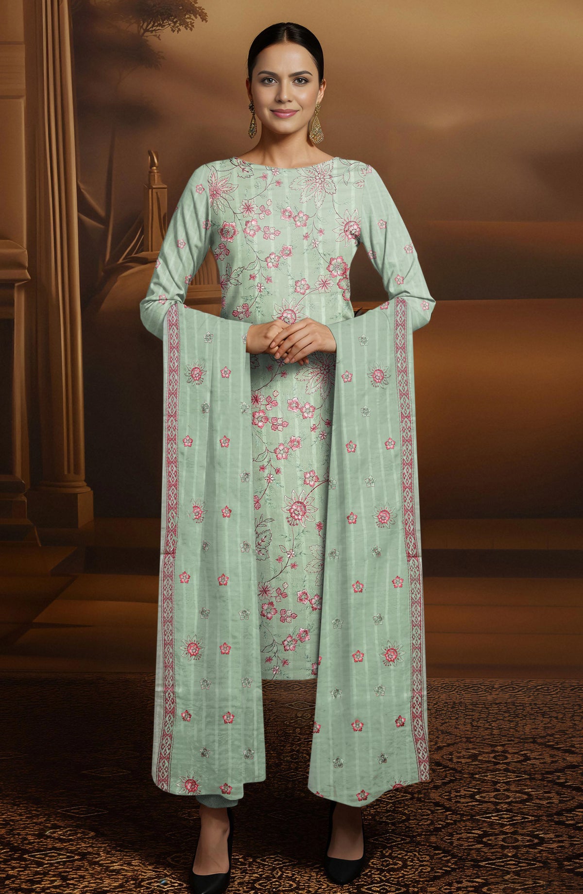 Arzoo by Al Karim Embroidered Lawn Unstitched 3 Piece Suit - D-05 - AK26AZOR - Green - Summer Collection