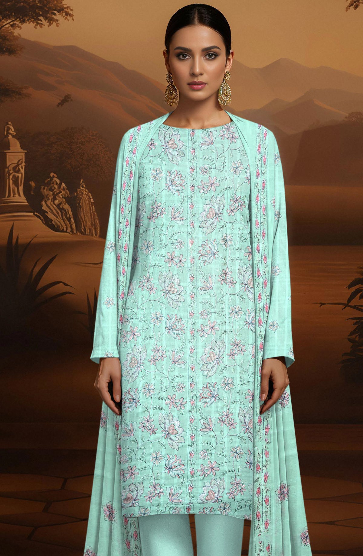 Arzoo by Al Karim Embroidered Lawn Unstitched 3 Piece Suit - D-04 - AK26AZOR - Sea Green - Summer Collection