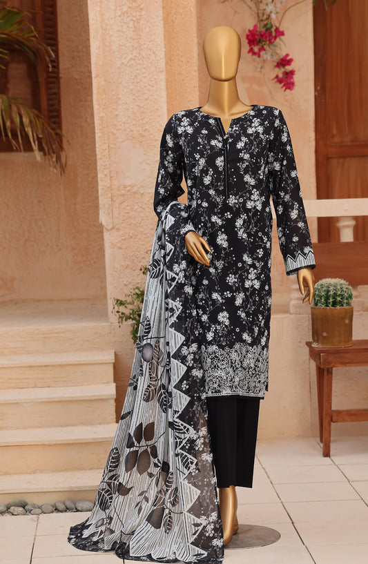 Asasa by HZ Embroidered Lawn Unstitched 3 Piece Suit - ASD-07 - HZ26PASS - Black - Summer Collection