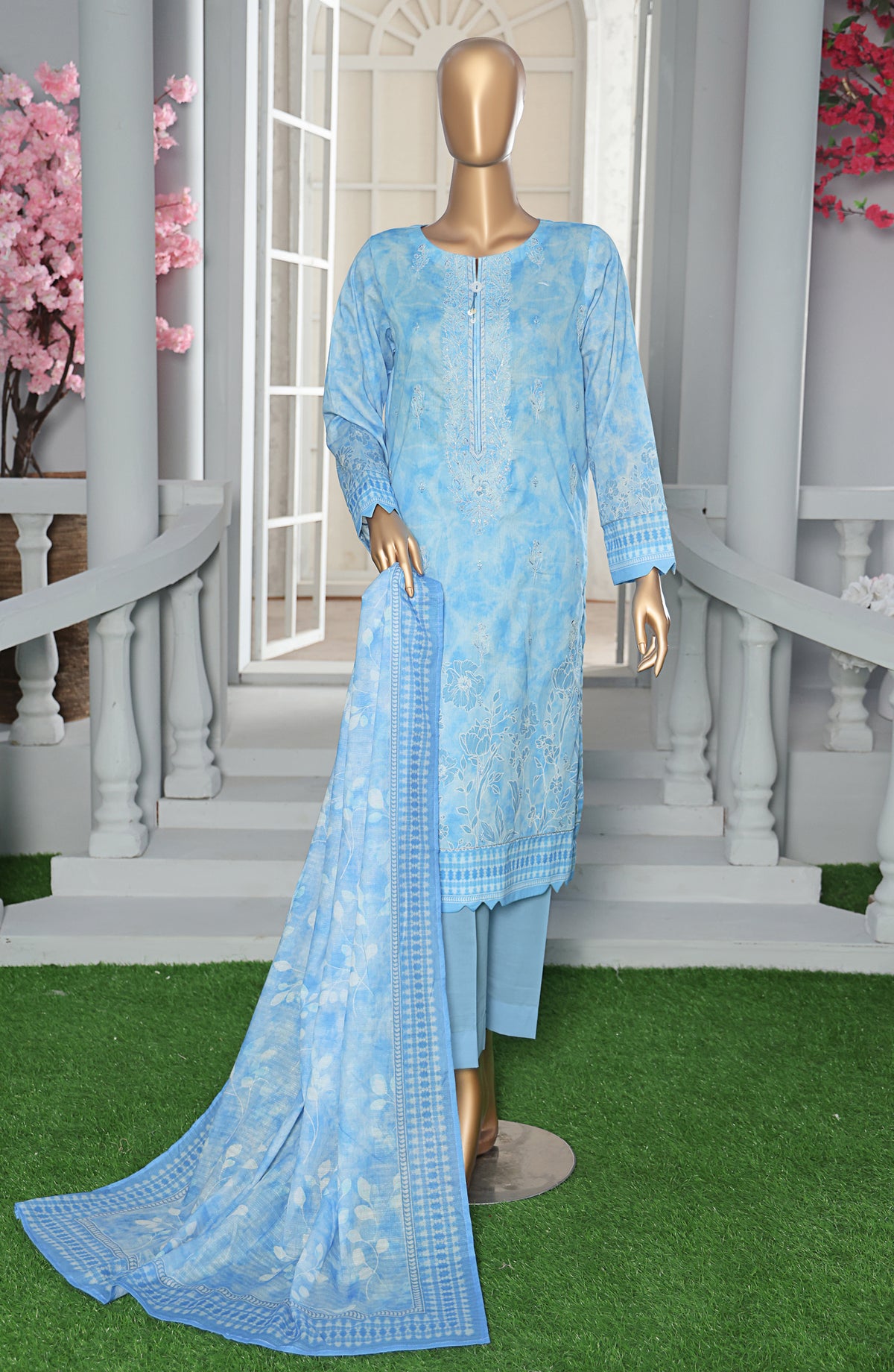Asasa by HZ Textiles Embroidered Lawn Unstitched 3 Piece Suit - AEC-611 - HZ26ASA - Sky Blue - Summer Collection