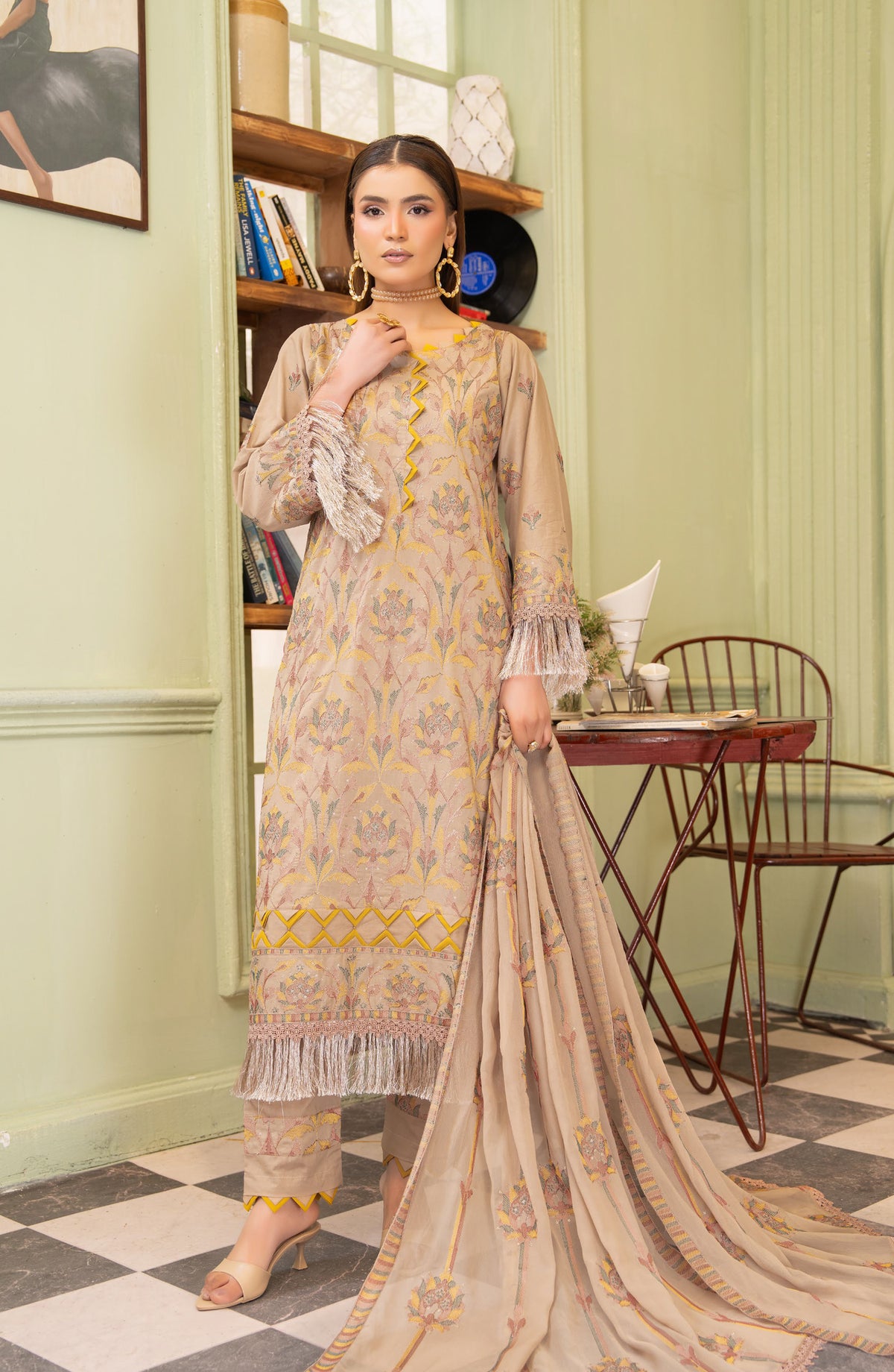 Aura by Aalaya Embroidered Lawn Unstitched 3 Piece Suit - Design-07 - ALY26AR - Beige - Summer Collection