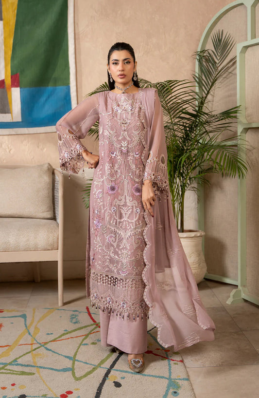 Aura by Zebtan Embroidered Chiffon Unstitched 3 Piece Suit - AR-10 - ZBT26AR - Pink - Formal Collection