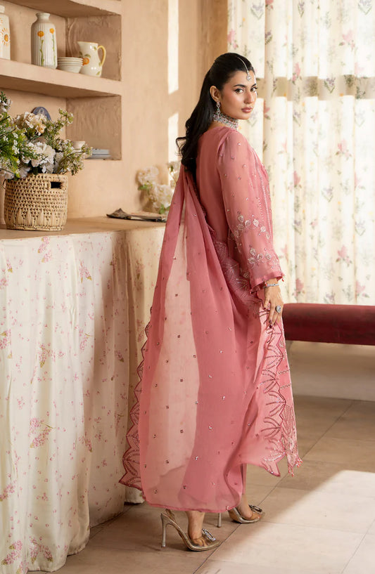Aura by Zebtan Embroidered Chiffon Unstitched 3 Piece Suit - AR-08 - ZBT26AR - Pink - Formal Collection