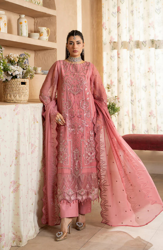 Aura by Zebtan Embroidered Chiffon Unstitched 3 Piece Suit - AR-08 - ZBT26AR - Pink - Formal Collection