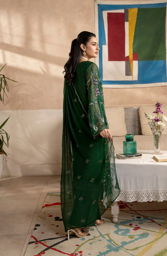 Aura by Zebtan Embroidered Chiffon Unstitched 3 Piece Suit - AR-07 - ZBT26AR - Green - Formal Collection