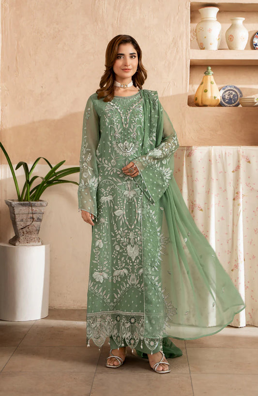 Aura by Zebtan Embroidered Chiffon Unstitched 3 Piece Suit - AR-05 - ZBT26AR - Green - Formal Collection