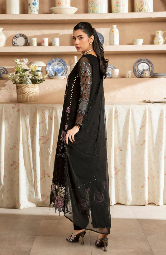 Aura by Zebtan Embroidered Chiffon Unstitched 3 Piece Suit - AR-04 - ZBT26AR - Black - Formal Collection