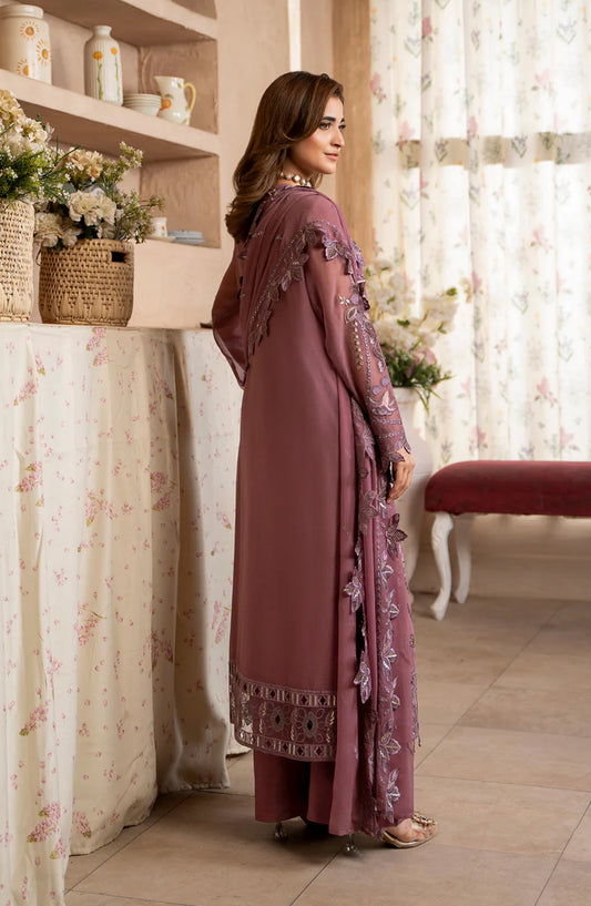 Aura by Zebtan Embroidered Chiffon Unstitched 3 Piece Suit - AR-03 - ZBT26AR - Pink - Formal Collection