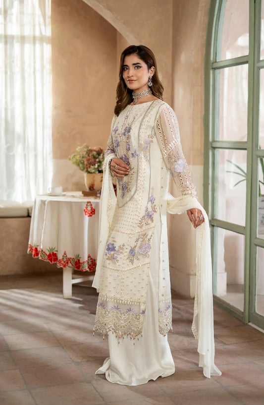 Aura by Zebtan Embroidered Chiffon Unstitched 3 Piece Suit - AR-02 - ZBT26AR - Fawn - Formal Collection