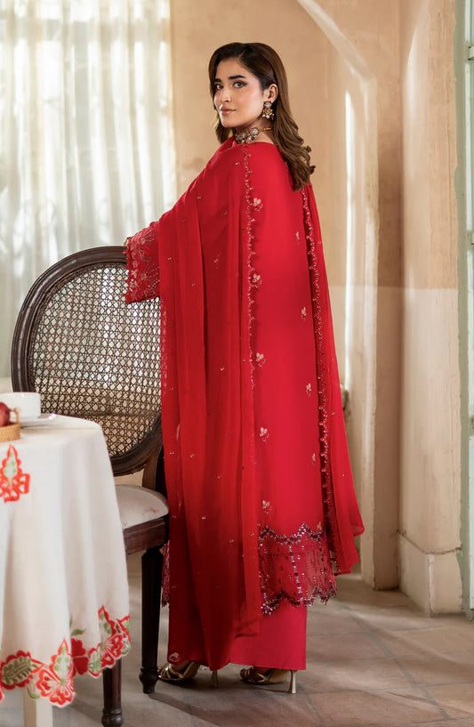 Aura by Zebtan Embroidered Chiffon Unstitched 3 Piece Suit - AR-01 - ZBT26AR - Red - Formal Collection
