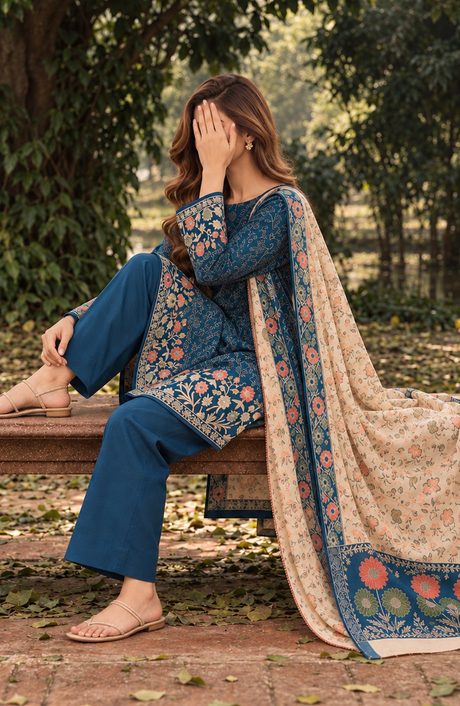 Aveline by Amna Khadija Printed Supreme Wool Unstitched 3 Piece Suit - AKAW-12 - AM26TRV - Blue - Winter Collection