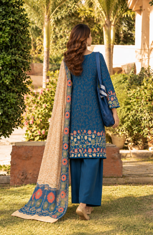 Aveline by Amna Khadija Printed Supreme Wool Unstitched 3 Piece Suit - AKAW-12 - AM26TRV - Blue - Winter Collection