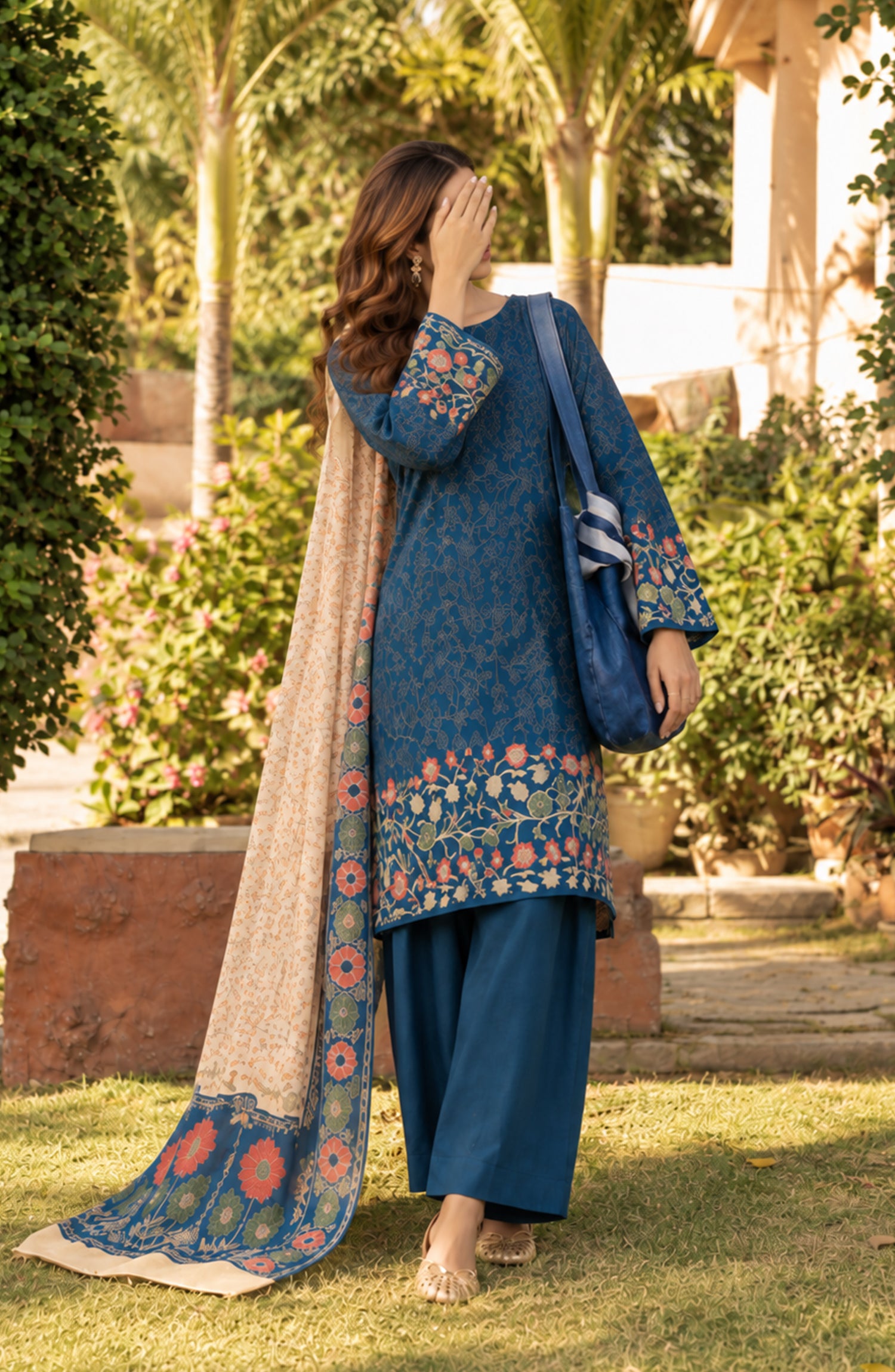 Aveline by Amna Khadija Printed Supreme Wool Unstitched 3 Piece Suit - AKAW-12 - AM26TRV - Blue - Winter Collection