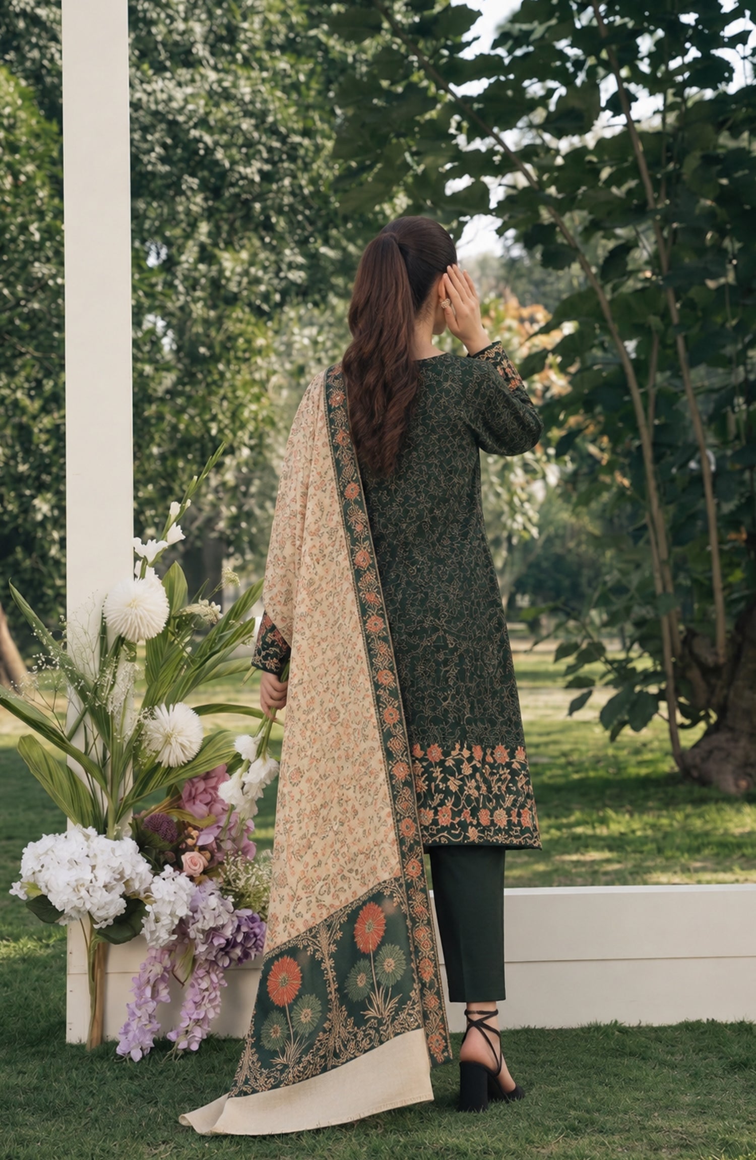 Aveline by Amna Khadija Printed Supreme Wool Unstitched 3 Piece Suit - AKAW-13 - AM26TRV - Green - Winter Collection