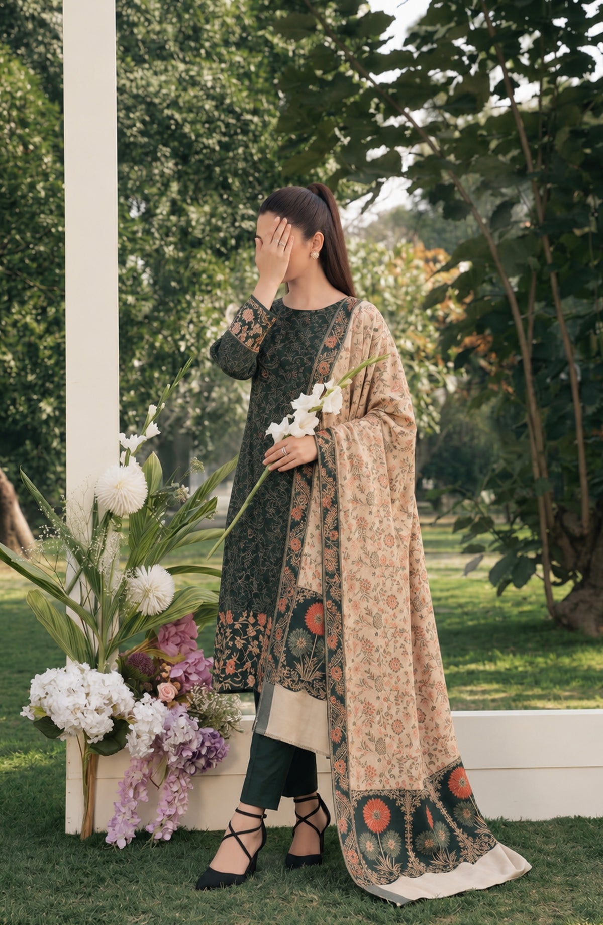 Aveline by Amna Khadija Printed Supreme Wool Unstitched 3 Piece Suit - AKAW-13 - AM26TRV - Green - Winter Collection